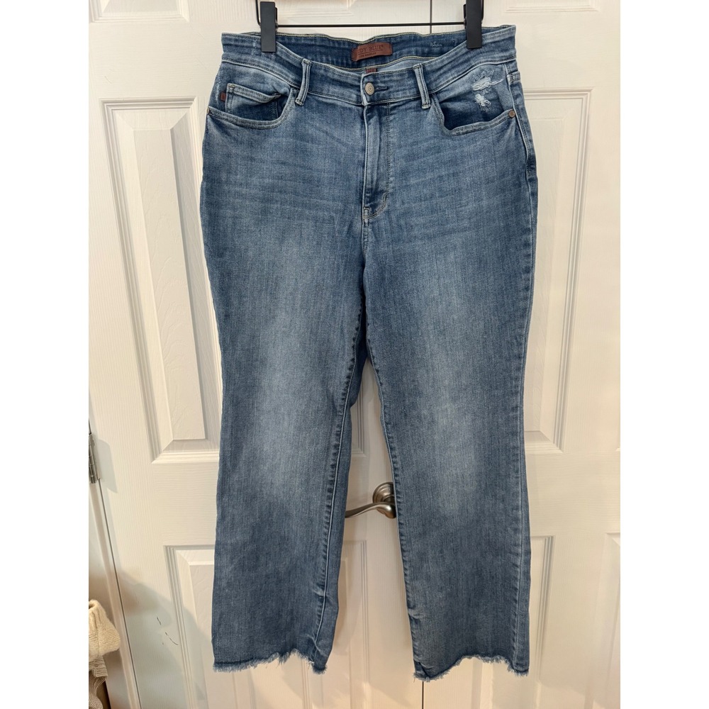 Judy Blue Los Angeles Bootcut Stretch Cotton Jeans Blue Distressed Raw Hem 14W
